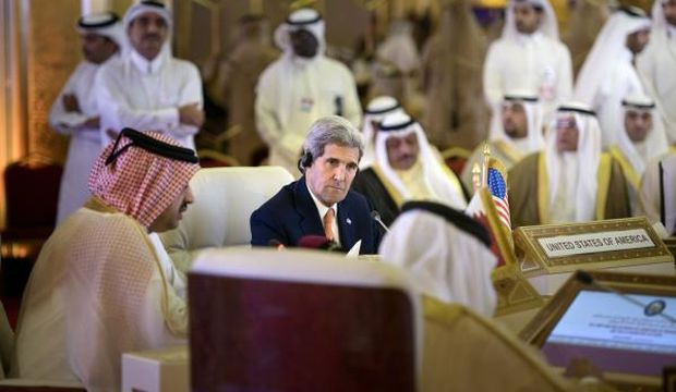 US Secretary of State John Kerry (C) listens during a foreign ministers’ meeting of the Gulf Cooperation Council (GCC), in Doha, Qatar, on August 3, 2015. (Brendan Smialowski/Pool Photo via AP)