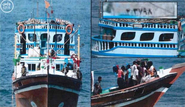 This image posted on the official Twitter account of the Saudi Press agency, SPA, on Tuesday, September. 30, 2015, shows a confiscated Iranian fishing boat smuggling weapons bound for Yemen. (Saudi Press Agency via AP)