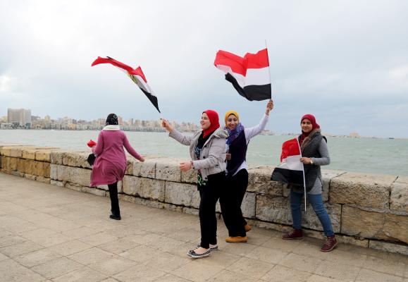 Egyptians express their joy on the anniversary of the January 25 revolution (Reuters)