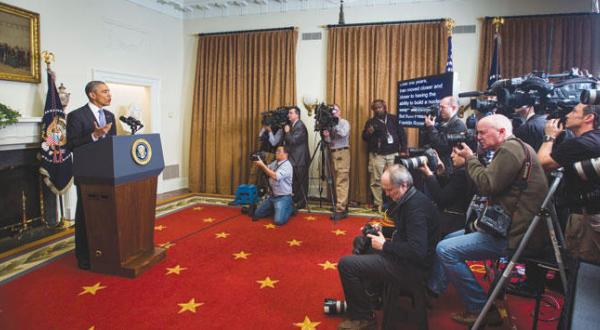 US President Barack Obama speaks to reporters at the White House yesterday (EPA)