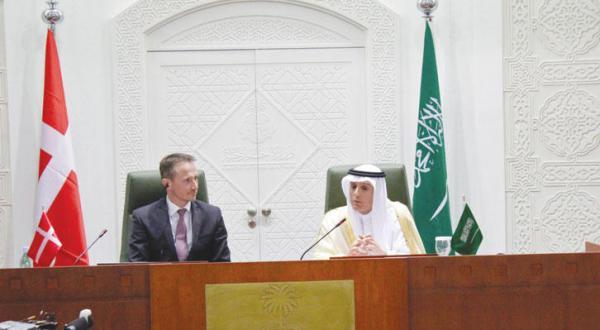 Saudi FM al-Jubeir and the Danish Foreign Minister Kristian Jensen at the press conference in Riyadh, Feb29