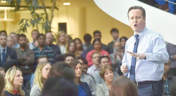 British Prime Minister David Cameron at the headquarters of British company 02 in London yesterday (EPA)