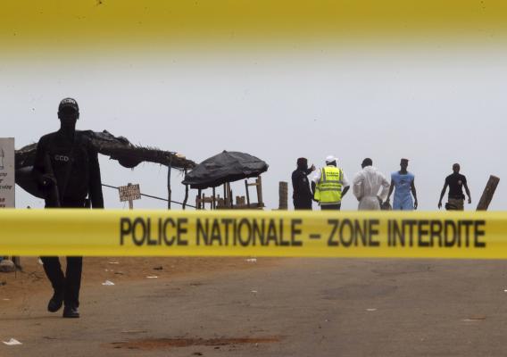 A police cordon is seen while Ivorian police prepare to inspect the area of the hotel Etoile du Sud following an attack by gunmen from al Qaeda's North African branch, in Grand Bassam, Ivory Coast, March 14, 2016. REUTERS/Luc Gnago