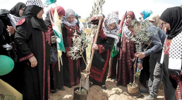 Palestnians planting olive trees in Khan Yunis, Gaza Strip celebrating Earth Day