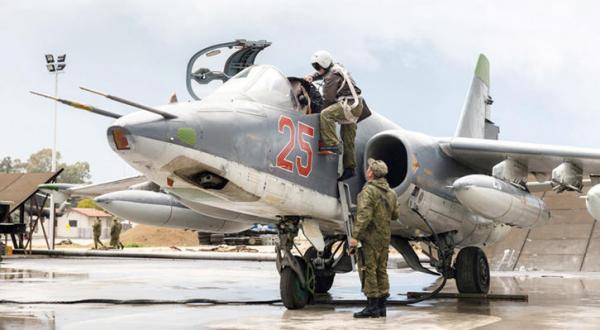 SU-25 War Plane preparing to departure from Hmeymim airbase in Syria heading toward Russia on Wednesday