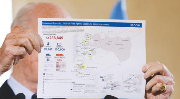 Staffan Di Mistura Shows Sieged Areas in Syria that received Humanitarian Aids