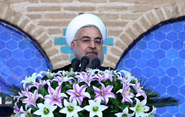 The Iranian President Hassan Rouhani delivering a speech during a visit to the central city of Yazd yesterday (AFP)