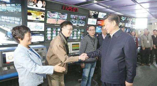 The Chinese President Xi Jinping during his visit to the main television station in the capital Beijing a few weeks ago (New York Times)