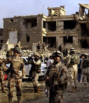 Two car bombs explode near journalists” hotel, sending mushroom-shaped cloud into air
