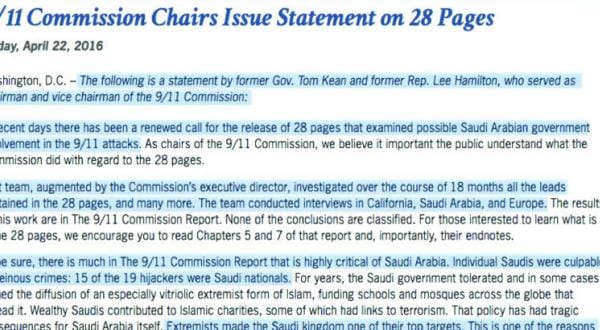 9/11 Commission’s Former Leaders Refute Saudi Involvement in the Attacks